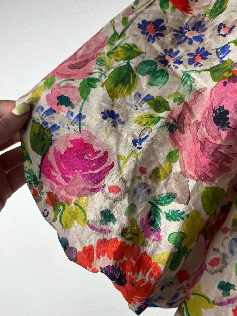 Zara Floral Tie-Neck Puff Sleeve Blouse in Pink, Green, Orange
